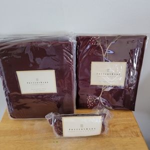 Set of Pottery Barn 100% Silk Pole Top Wine Valance Panels and Tie Backs